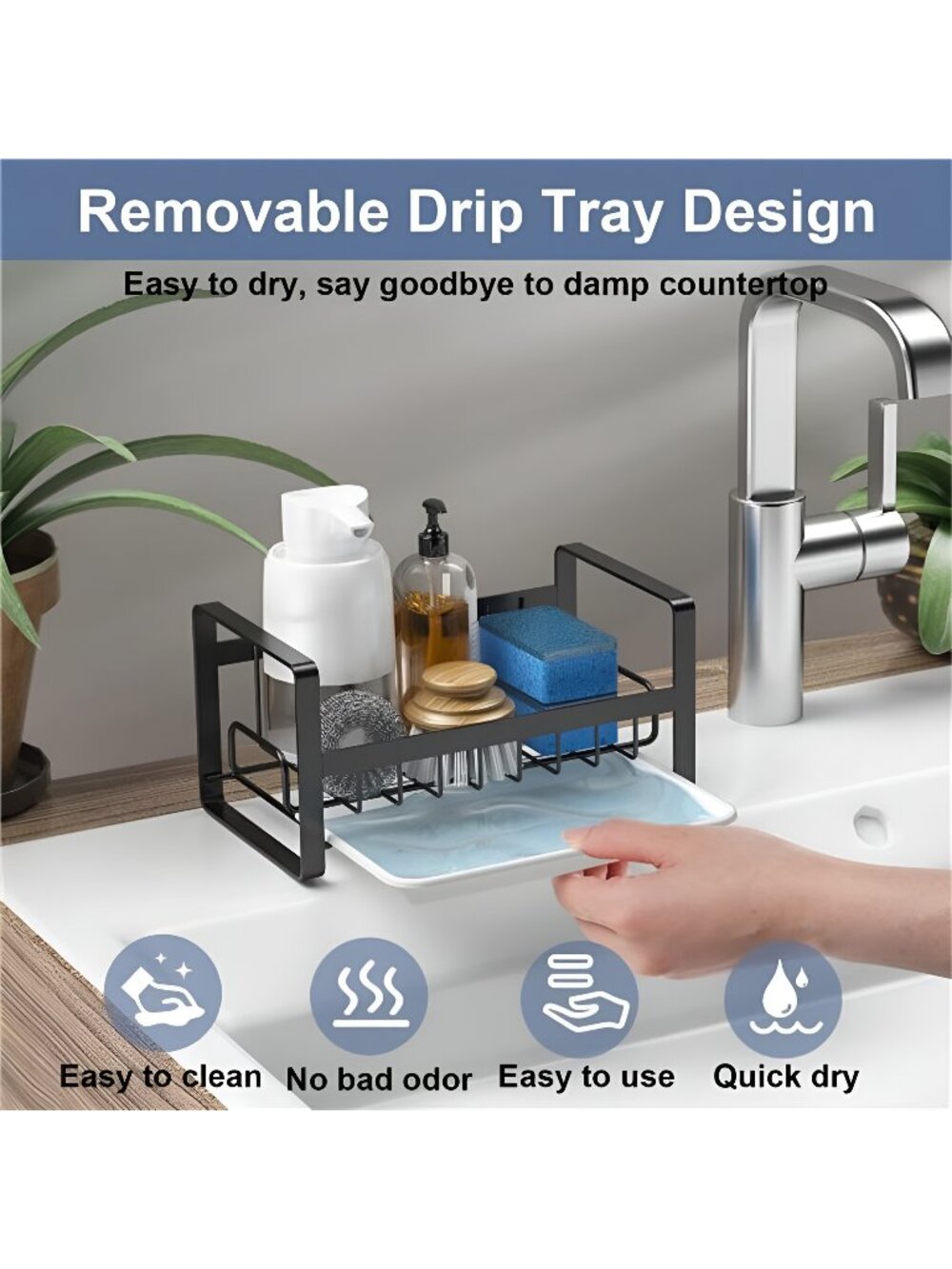 Kitchen Sink Caddy Sponge Holder, 304 Stainless Steel Sink Tray Drainer Rack